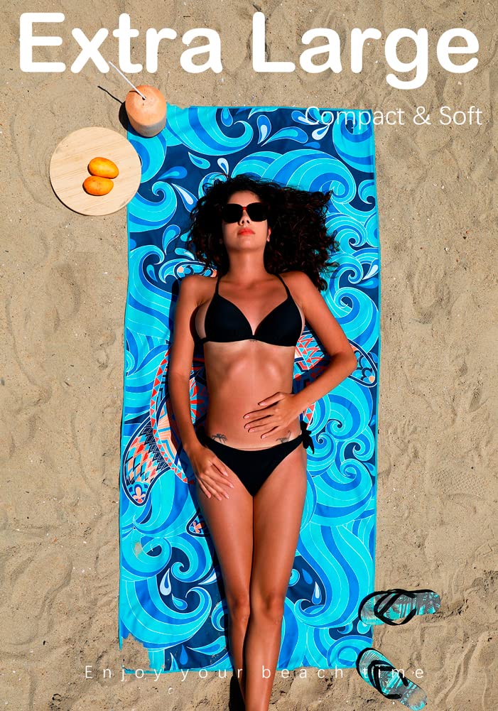 Widdonen Microfiber Thin Lightweight Beach Towel Sand Free Quick Dry Absorbent Compact Towels for Swimming Pool Camping Beach Accessories Large Easy Pack Travel Things for Vacation Essentials Adult Gift - Image 3